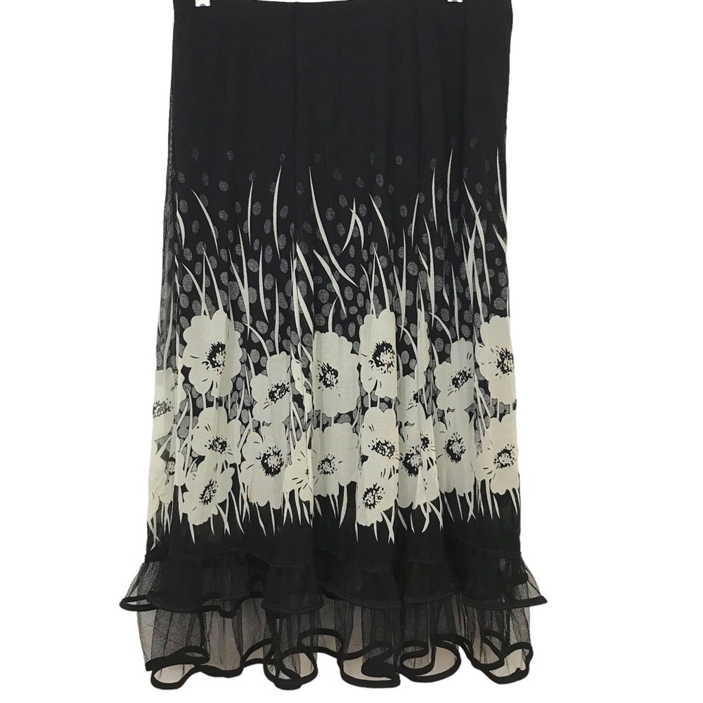 Style Skirt Floral Frilled Hem Floral Polka Dot Pull On Elastic Waist